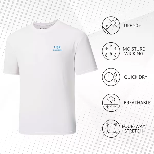 BASSDASH Mens UPF 50 Short Sleeve Fishing Shirts Performance Cooling UV Sun Protection Hiking TShirtsWhite