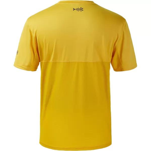 BASSDASH Mens UPF 50 Sun Protection Fishing Shirt Short Sleeve UV TShirtAmberDark Blue Logo