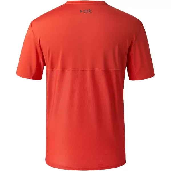 BASSDASH Mens UPF 50 Sun Protection Fishing Shirt Short Sleeve UV TShirtCoral RedDark Grey Logo