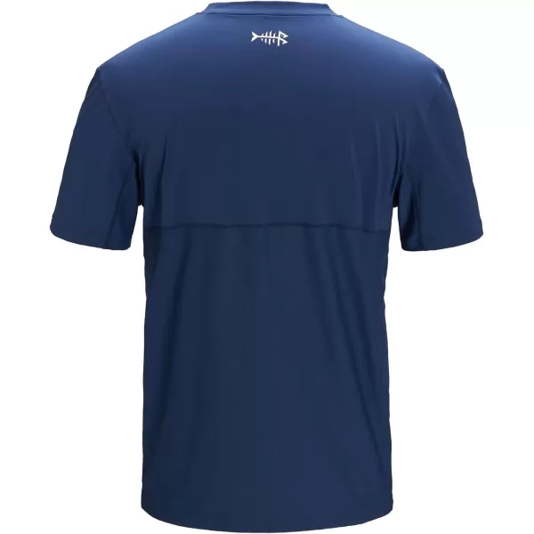 BASSDASH Mens UPF 50 Sun Protection Fishing Shirt Short Sleeve UV TShirtDark BlueWhite Logo