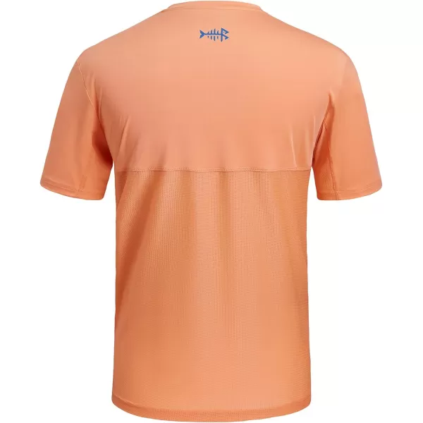 BASSDASH Mens UPF 50 Sun Protection Fishing Shirt Short Sleeve UV TShirtPeachVivid Blue Logo