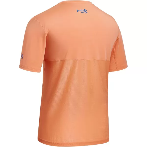 BASSDASH Mens UPF 50 Sun Protection Fishing Shirt Short Sleeve UV TShirtPeachVivid Blue Logo