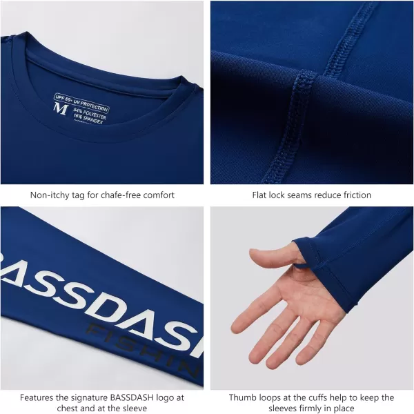 BASSDASH Mens UPF 50 Sun Protection Long Sleeve Shirts Quick Dry Performance SPF UV Shirt for Outdoors Fishing Hiking FS31MDark BlueWhite Logo