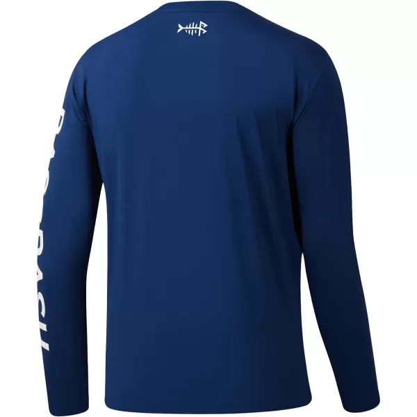 BASSDASH Mens UPF 50 Sun Protection Long Sleeve Shirts Quick Dry Performance SPF UV Shirt for Outdoors Fishing Hiking FS31MDark BlueWhite Logo