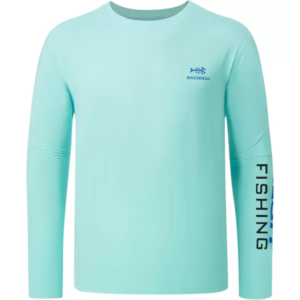 BASSDASH Mens UPF 50 Sun Protection Long Sleeve Shirts Quick Dry Performance SPF UV Shirt for Outdoors Fishing Hiking FS31MSeafoamVivid Blue Logo