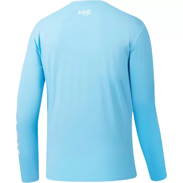 BASSDASH Mens UPF 50 Sun Protection Long Sleeve Shirts Quick Dry Performance SPF UV Shirt for Outdoors Fishing Hiking FS31MSky BlueWhite Logo