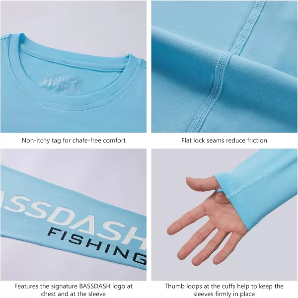 BASSDASH Mens UPF 50 Sun Protection Long Sleeve Shirts Quick Dry Performance SPF UV Shirt for Outdoors Fishing Hiking FS31MSky BlueWhite Logo