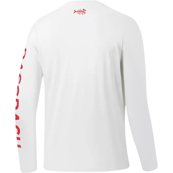 BASSDASH Mens UPF 50 Sun Protection Long Sleeve Shirts Quick Dry Performance SPF UV Shirt for Outdoors Fishing Hiking FS31MWhiteRed Logo