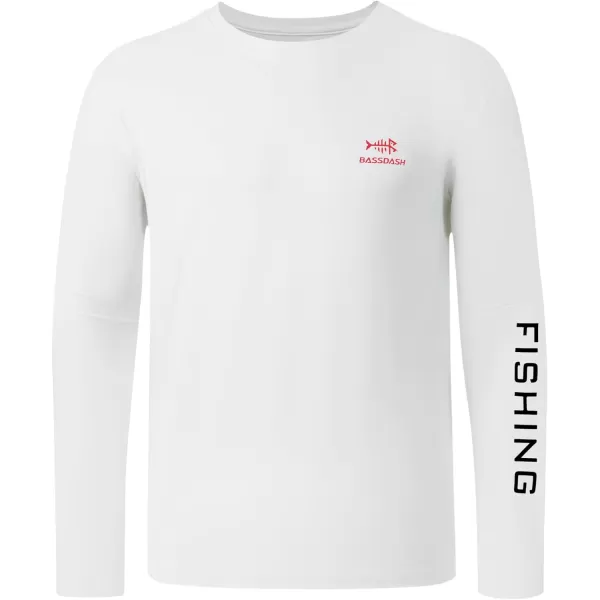 BASSDASH Mens UPF 50 Sun Protection Long Sleeve Shirts Quick Dry Performance SPF UV Shirt for Outdoors Fishing Hiking FS31MWhiteRed Logo