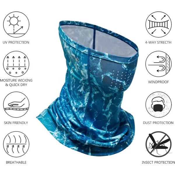 BASSDASH Neck Gaiter Mask UPF 50 Sun Protection for Men  Women Fishing Hiking OutdoorOcean With Holes