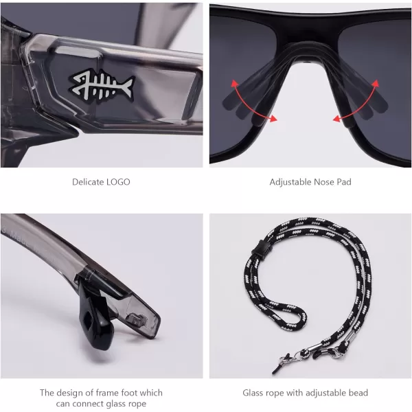 BASSDASH Polarized Sports Sunglasses for Men Women Fishing Driving Hiking UV400 with Lightweight TPX Unbreakable FrameV03 Frame  Clear Grey  Lens  Black