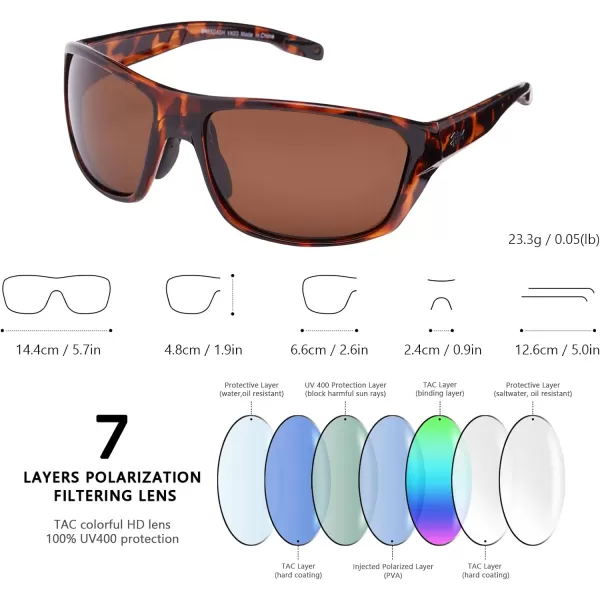 BASSDASH Polarized Sports Sunglasses for Men Women Fishing Driving Hiking UV400 with Lightweight TPX Unbreakable FrameV03 Frame  Tortoise Lens  Brown