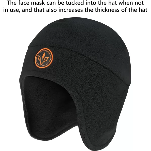 BASSDASH Soft Fleece 2in1 Hat with Ski Mask Ear Flap Ice Fishing Hunting Beanie for Men Women Cold Weather WinterBlack