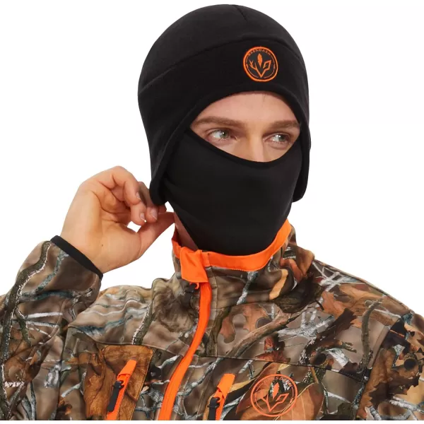 BASSDASH Soft Fleece 2in1 Hat with Ski Mask Ear Flap Ice Fishing Hunting Beanie for Men Women Cold Weather WinterBlack