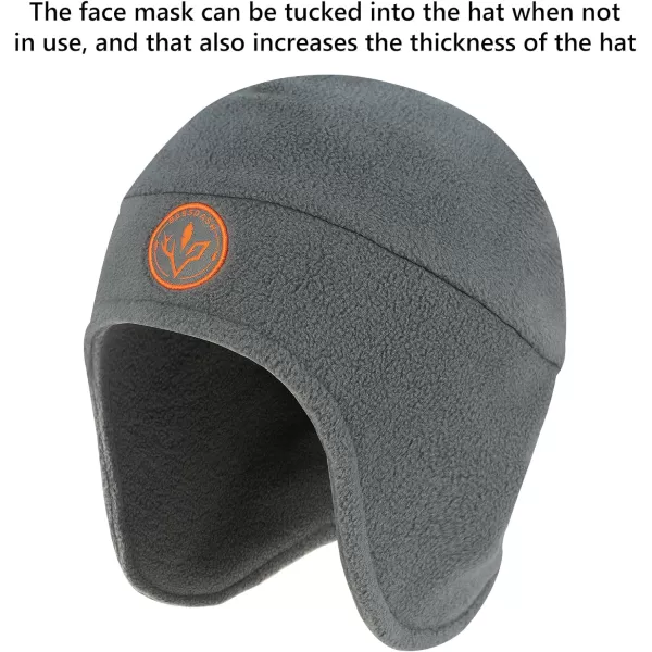 BASSDASH Soft Fleece 2in1 Hat with Ski Mask Ear Flap Ice Fishing Hunting Beanie for Men Women Cold Weather WinterGrey