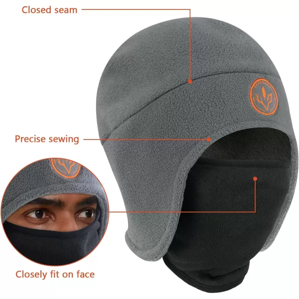 BASSDASH Soft Fleece 2in1 Hat with Ski Mask Ear Flap Ice Fishing Hunting Beanie for Men Women Cold Weather WinterGrey