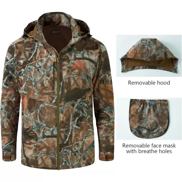 BASSDASH Splice Insulated Hunting Fishing Softshell Jackets with Face Cover Water Resistant for Men Windproof Fleeced CoatAutumn Forest