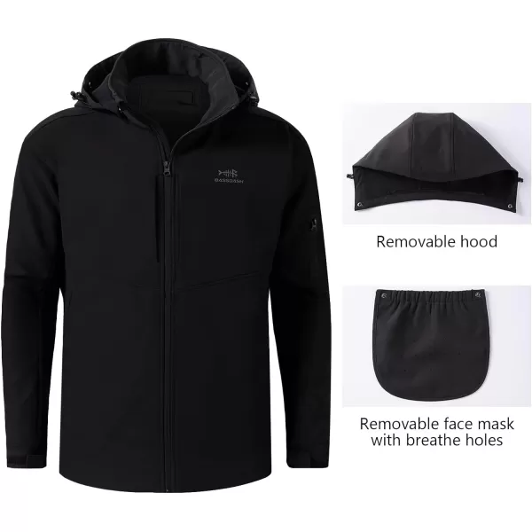 BASSDASH Splice Insulated Hunting Fishing Softshell Jackets with Face Cover Water Resistant for Men Windproof Fleeced CoatBlack