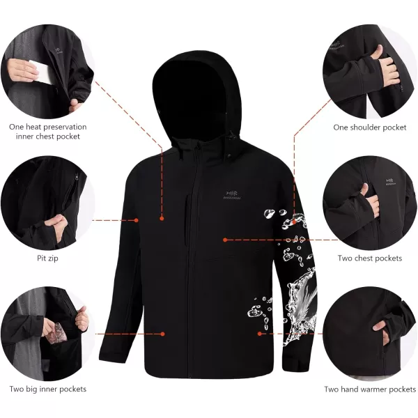 BASSDASH Splice Insulated Hunting Fishing Softshell Jackets with Face Cover Water Resistant for Men Windproof Fleeced CoatBlack