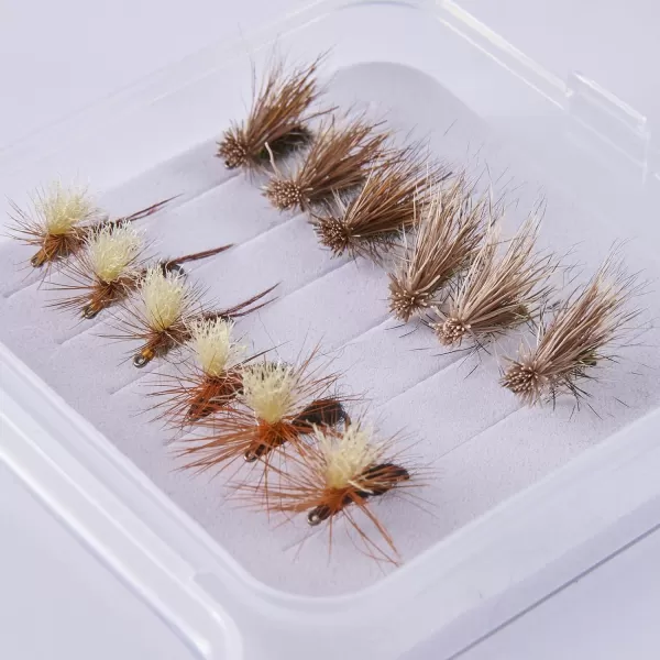 BASSDASH Trout Fly Fishing Flies Tenkara Wet Dry Flies Nymphs Sakasa Kebari 12pcs Assortment Barbless Barbed HooksBarbed Dry Flies for Trout Fishing