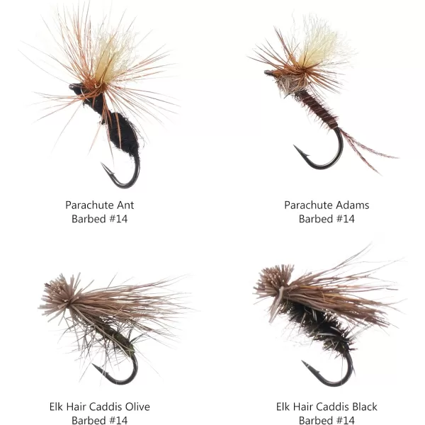 BASSDASH Trout Fly Fishing Flies Tenkara Wet Dry Flies Nymphs Sakasa Kebari 12pcs Assortment Barbless Barbed HooksBarbed Dry Flies for Trout Fishing