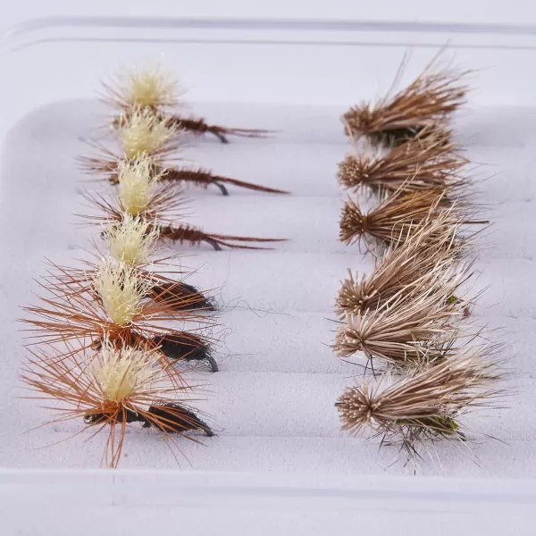 BASSDASH Trout Fly Fishing Flies Tenkara Wet Dry Flies Nymphs Sakasa Kebari 12pcs Assortment Barbless Barbed HooksBarbed Dry Flies for Trout Fishing