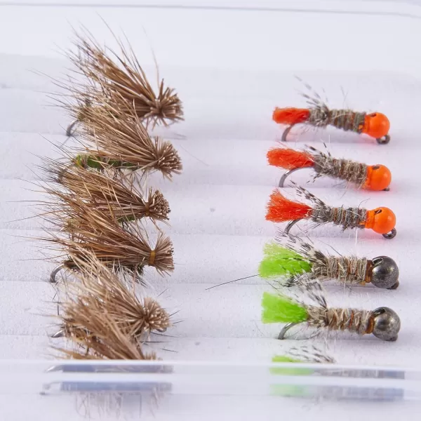 BASSDASH Trout Fly Fishing Flies Tenkara Wet Dry Flies Nymphs Sakasa Kebari 12pcs Assortment Barbless Barbed HooksBarbless Nymphs and Dry Flies for Trout Fishing
