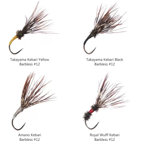 BASSDASH Trout Fly Fishing Flies Tenkara Wet Dry Flies Nymphs Sakasa Kebari 12pcs Assortment Barbless Barbed HooksBarbless Tenkara Flies for Trout Fishing