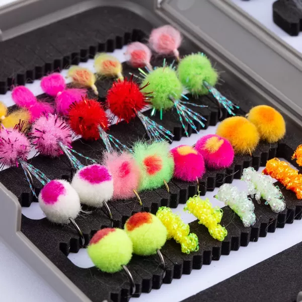 BASSDASH Trout Steelhead Salmon Fishing Flies Barbed Barbless Fly Hooks Include Dry Wet Flies Nymphs Streamers Eggs Fly Lure Kit with Fly Box57pcs barbed steelheadsalmontrout flies