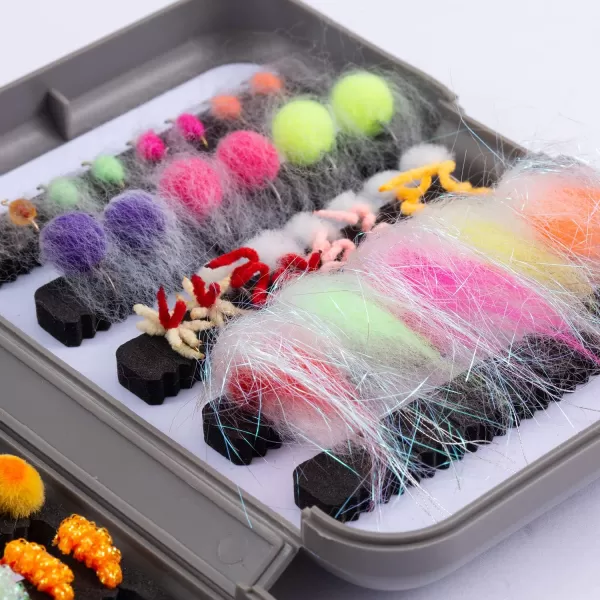 BASSDASH Trout Steelhead Salmon Fishing Flies Barbed Barbless Fly Hooks Include Dry Wet Flies Nymphs Streamers Eggs Fly Lure Kit with Fly Box57pcs barbed steelheadsalmontrout flies