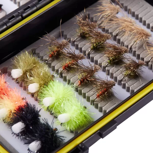 BASSDASH Trout Steelhead Salmon Fishing Flies Barbed Barbless Fly Hooks Include Dry Wet Flies Nymphs Streamers Eggs Fly Lure Kit with Fly Box60pcs barbless troutgrayling flies