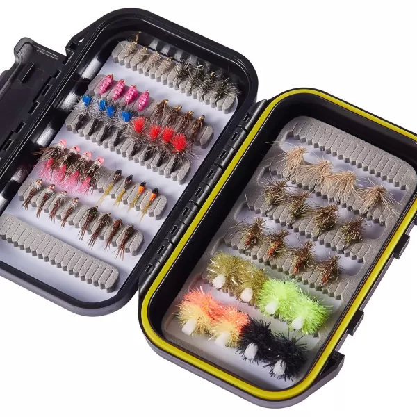 BASSDASH Trout Steelhead Salmon Fishing Flies Barbed Barbless Fly Hooks Include Dry Wet Flies Nymphs Streamers Eggs Fly Lure Kit with Fly Box60pcs barbless troutgrayling flies