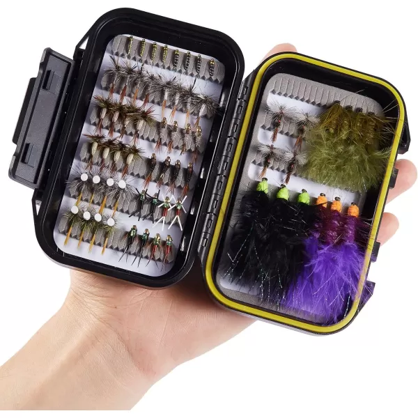 BASSDASH Trout Steelhead Salmon Fishing Flies Barbed Barbless Fly Hooks Include Dry Wet Flies Nymphs Streamers Eggs Fly Lure Kit with Fly Box62pcs barbed troutsteelheadsalmon flies