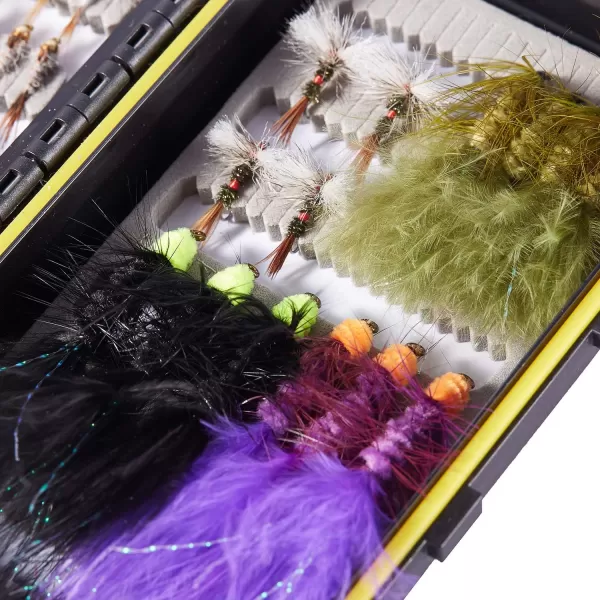 BASSDASH Trout Steelhead Salmon Fishing Flies Barbed Barbless Fly Hooks Include Dry Wet Flies Nymphs Streamers Eggs Fly Lure Kit with Fly Box62pcs barbed troutsteelheadsalmon flies