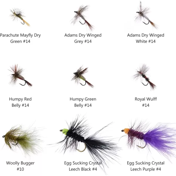 BASSDASH Trout Steelhead Salmon Fishing Flies Barbed Barbless Fly Hooks Include Dry Wet Flies Nymphs Streamers Eggs Fly Lure Kit with Fly Box62pcs barbed troutsteelheadsalmon flies