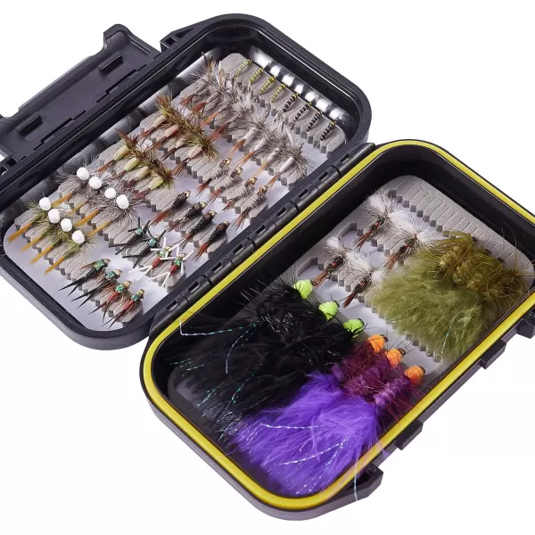 BASSDASH Trout Steelhead Salmon Fishing Flies Barbed Barbless Fly Hooks Include Dry Wet Flies Nymphs Streamers Eggs Fly Lure Kit with Fly Box62pcs barbed troutsteelheadsalmon flies