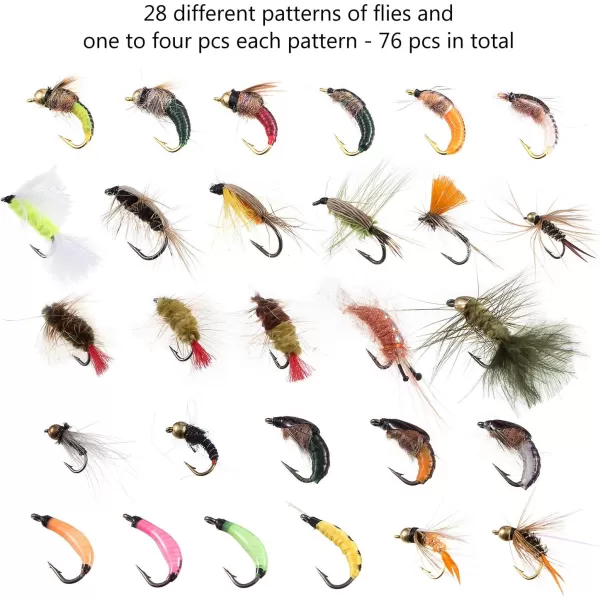 BASSDASH Trout Steelhead Salmon Fishing Flies Barbed Barbless Fly Hooks Include Dry Wet Flies Nymphs Streamers Eggs Fly Lure Kit with Fly Box76pcs barbed trout flies