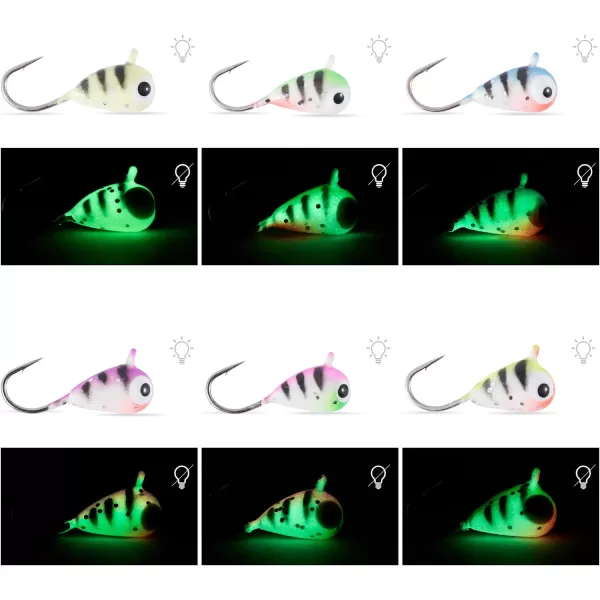 BASSDASH Tungsten Ice Fishing Jigs with Glowing Paint Fishing Lures for Winter Ice Jigging Crappie Bluegill 6PackBI10  B