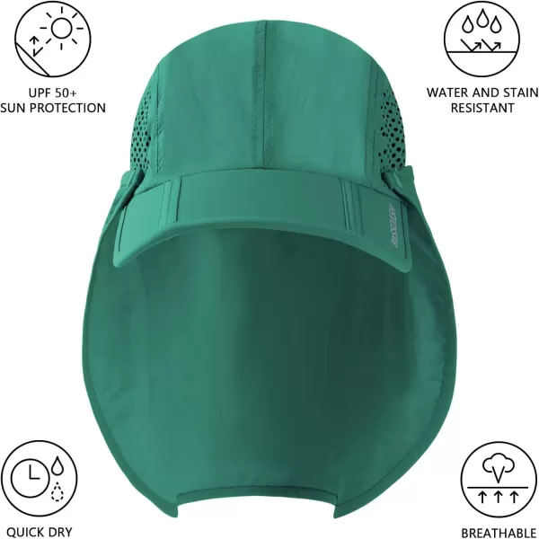 BASSDASH UPF 50 Foldable Fishing Hat Baseball Cap with Removable Neck Flap Portable for Men Women Golf HikingAqua Green With Foldable Brim