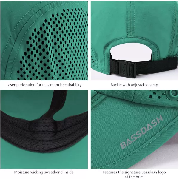 BASSDASH UPF 50 Foldable Fishing Hat Baseball Cap with Removable Neck Flap Portable for Men Women Golf HikingAqua Green With Foldable Brim