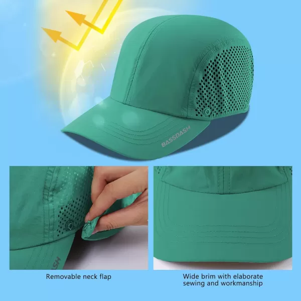 BASSDASH UPF 50 Foldable Fishing Hat Baseball Cap with Removable Neck Flap Portable for Men Women Golf HikingAqua Green With Unfoldable Brim