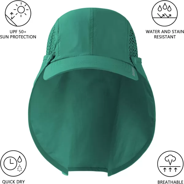 BASSDASH UPF 50 Foldable Fishing Hat Baseball Cap with Removable Neck Flap Portable for Men Women Golf HikingAqua Green With Unfoldable Brim