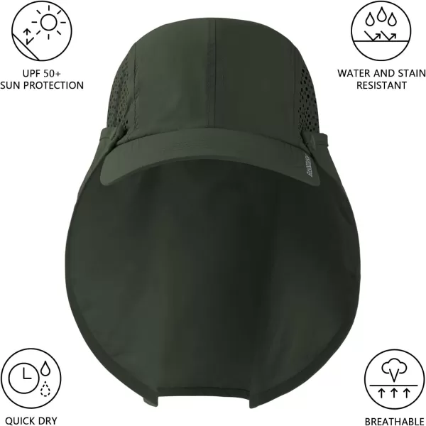 BASSDASH UPF 50 Foldable Fishing Hat Baseball Cap with Removable Neck Flap Portable for Men Women Golf HikingArmy Green With Unfoldable Brim