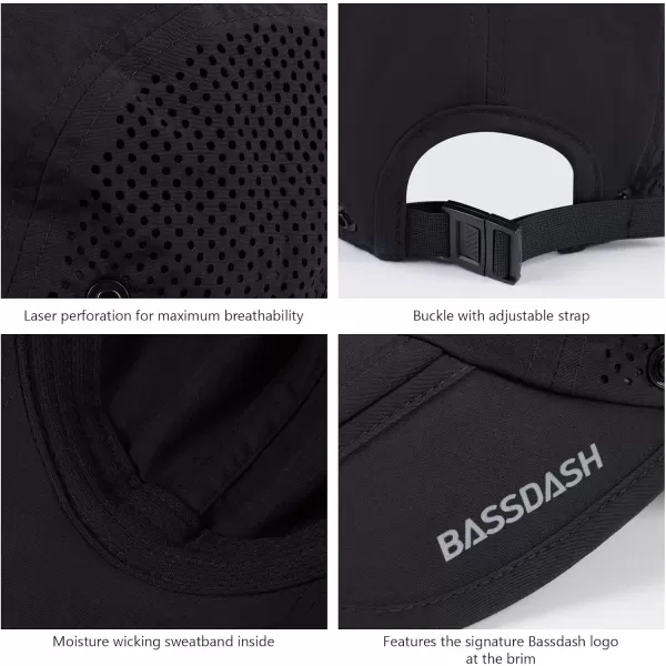 BASSDASH UPF 50 Foldable Fishing Hat Baseball Cap with Removable Neck Flap Portable for Men Women Golf HikingBlack With Foldable Brim