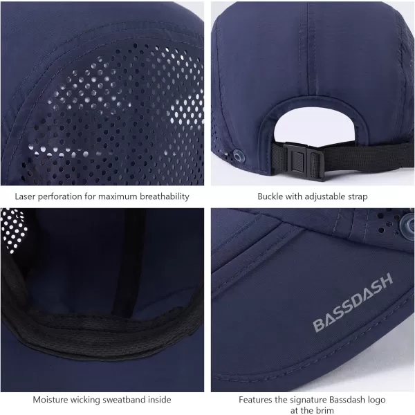 BASSDASH UPF 50 Foldable Fishing Hat Baseball Cap with Removable Neck Flap Portable for Men Women Golf HikingDark Blue With Foldable Brim