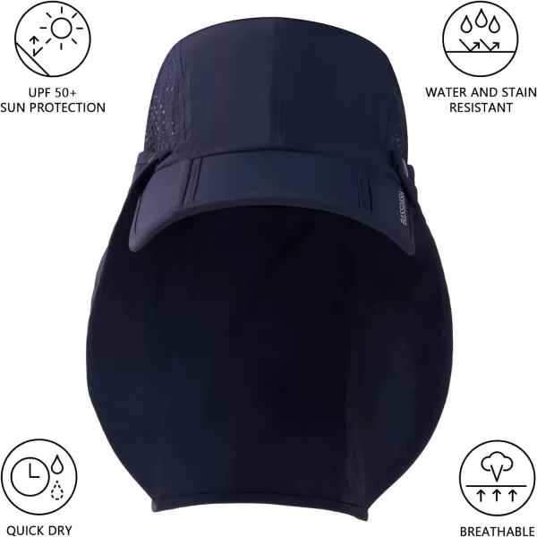 BASSDASH UPF 50 Foldable Fishing Hat Baseball Cap with Removable Neck Flap Portable for Men Women Golf HikingDark Blue With Foldable Brim