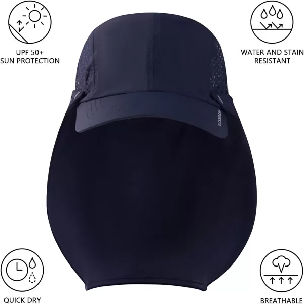 BASSDASH UPF 50 Foldable Fishing Hat Baseball Cap with Removable Neck Flap Portable for Men Women Golf HikingDark Blue With Unfoldable Brim