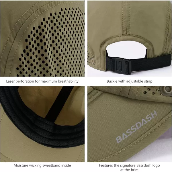 BASSDASH UPF 50 Foldable Fishing Hat Baseball Cap with Removable Neck Flap Portable for Men Women Golf HikingKhaki With Foldable Brim