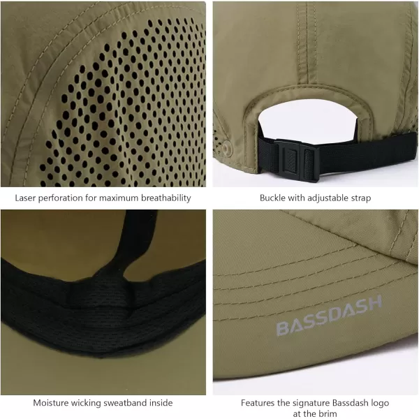 BASSDASH UPF 50 Foldable Fishing Hat Baseball Cap with Removable Neck Flap Portable for Men Women Golf HikingKhaki With Unfoldable Brim