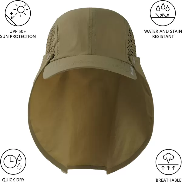 BASSDASH UPF 50 Foldable Fishing Hat Baseball Cap with Removable Neck Flap Portable for Men Women Golf HikingKhaki With Unfoldable Brim